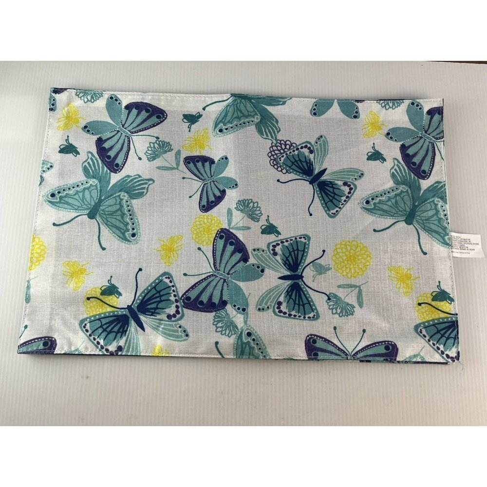 Vintage Home Collection Floral and Butterflies Reversible Blue Placemats Set 4